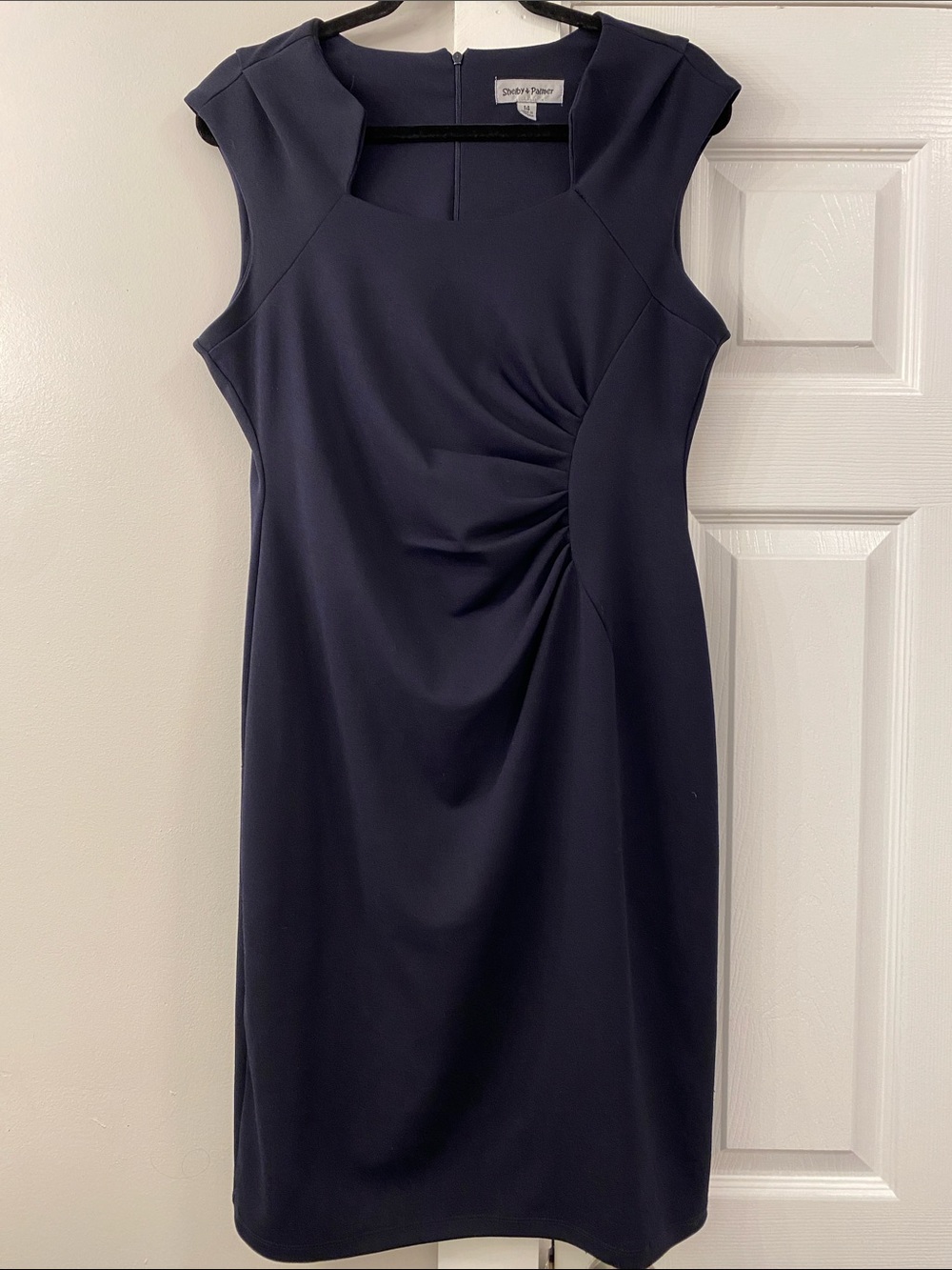 Shelby & Palmer Navy Blue Dress - Size 14 Ruched Front Shift Dress